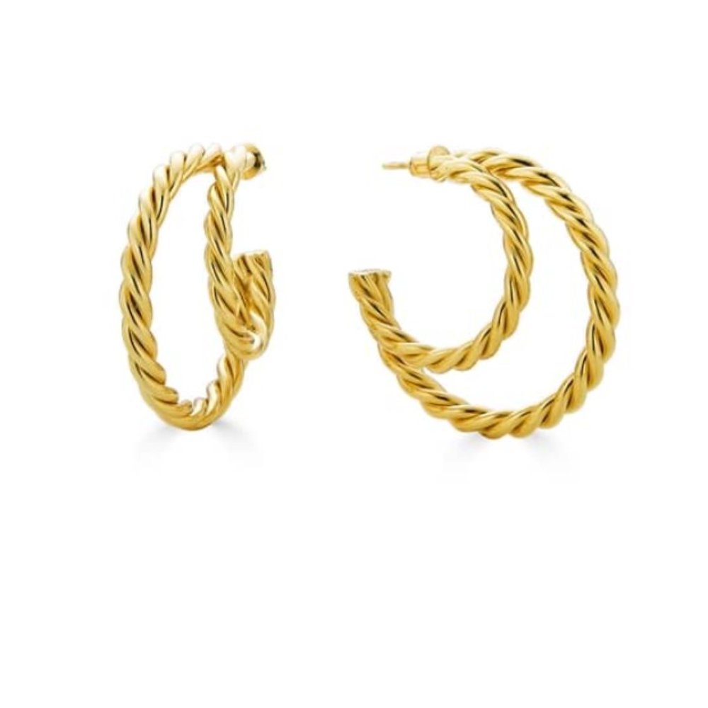 New NIP Rendor Victoria Earings 14K Gold Plated Twist Hoop Post Earings